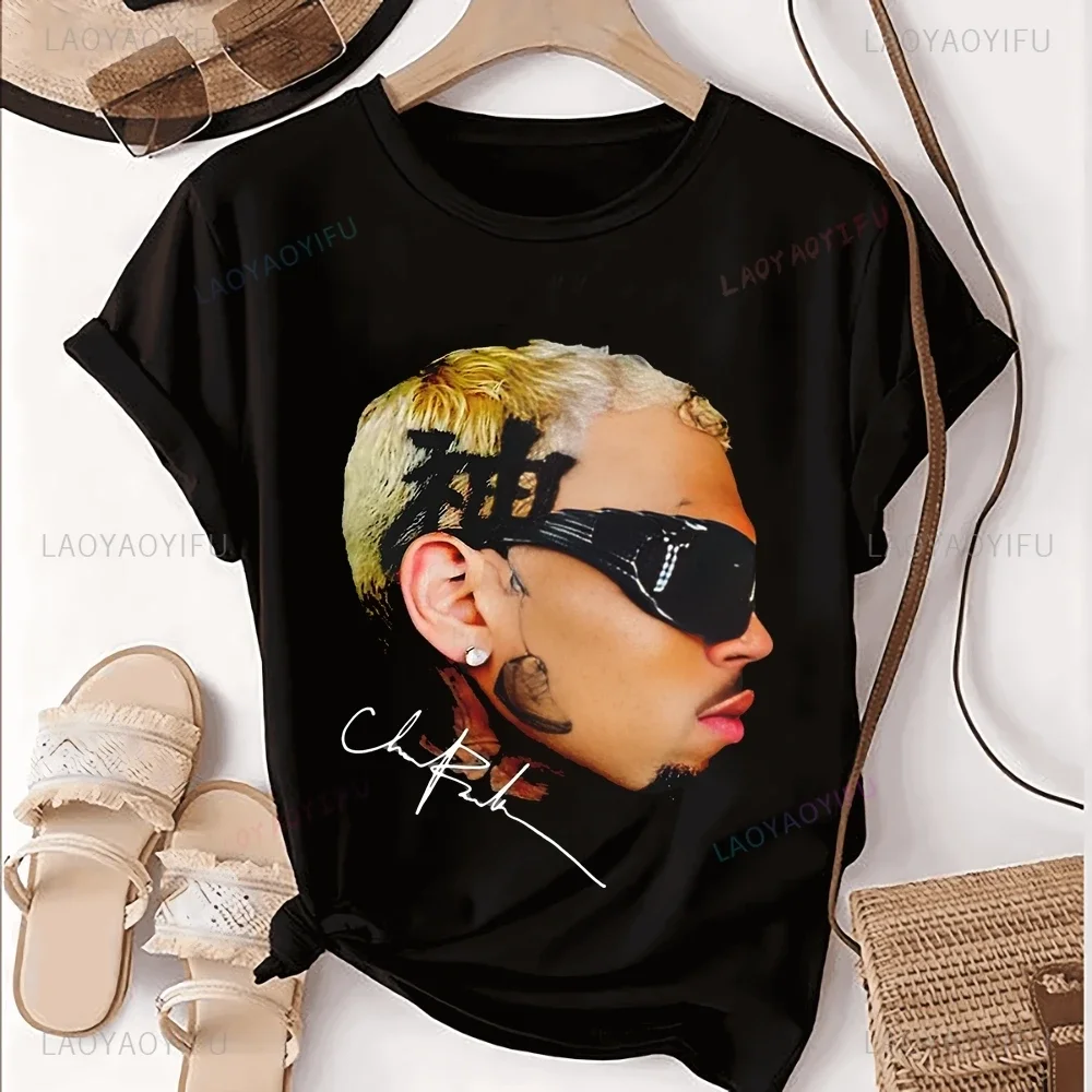 Casual Chris Brown Rapper Printed T-shirt Top CHRIS BROWN Trend Harajuku Short Sleeve Unisex Shirt Cotton Oversized T-shirt