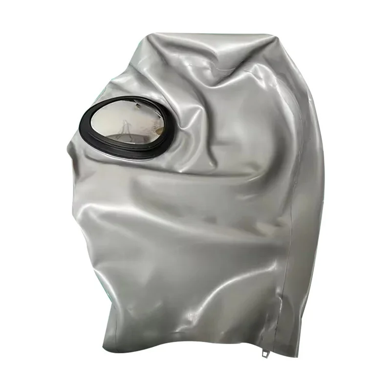 Latex Hood with Eyes Glass Sexy Fetish Silver Rubber Mask Back Zip Cosplay Halloween Costumes Custom Made for Men Women