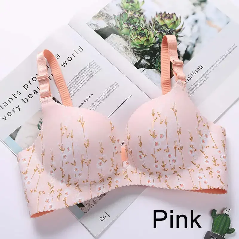 Sexy Lingerie Flower Print Gathered Bras Women Floral Push Up Seamless Bra Underwear