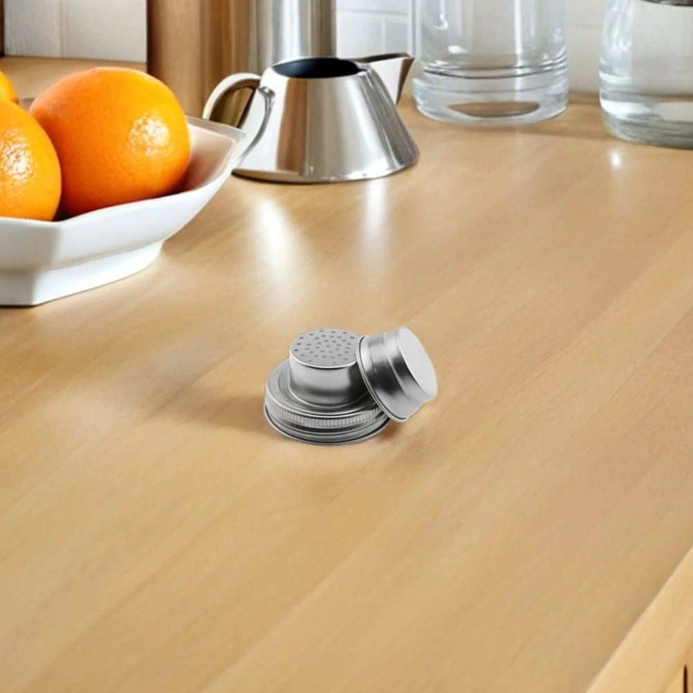 

2Pcs Mason Jar Shaker Lids Stainless Steel Salt Pepper Flour Spice Dispenser Covers Airtight Baking