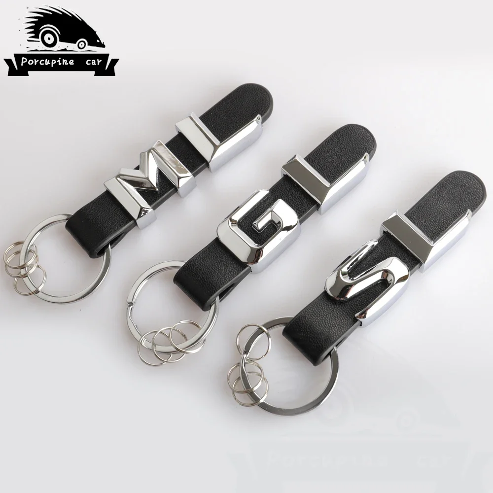 leather Key Rings For Mercedes Benz GL GLC ML SL SLK GLA GLE A B C E S R 3D Car Keychain Metal Keyring Key Chain Rings Keychains