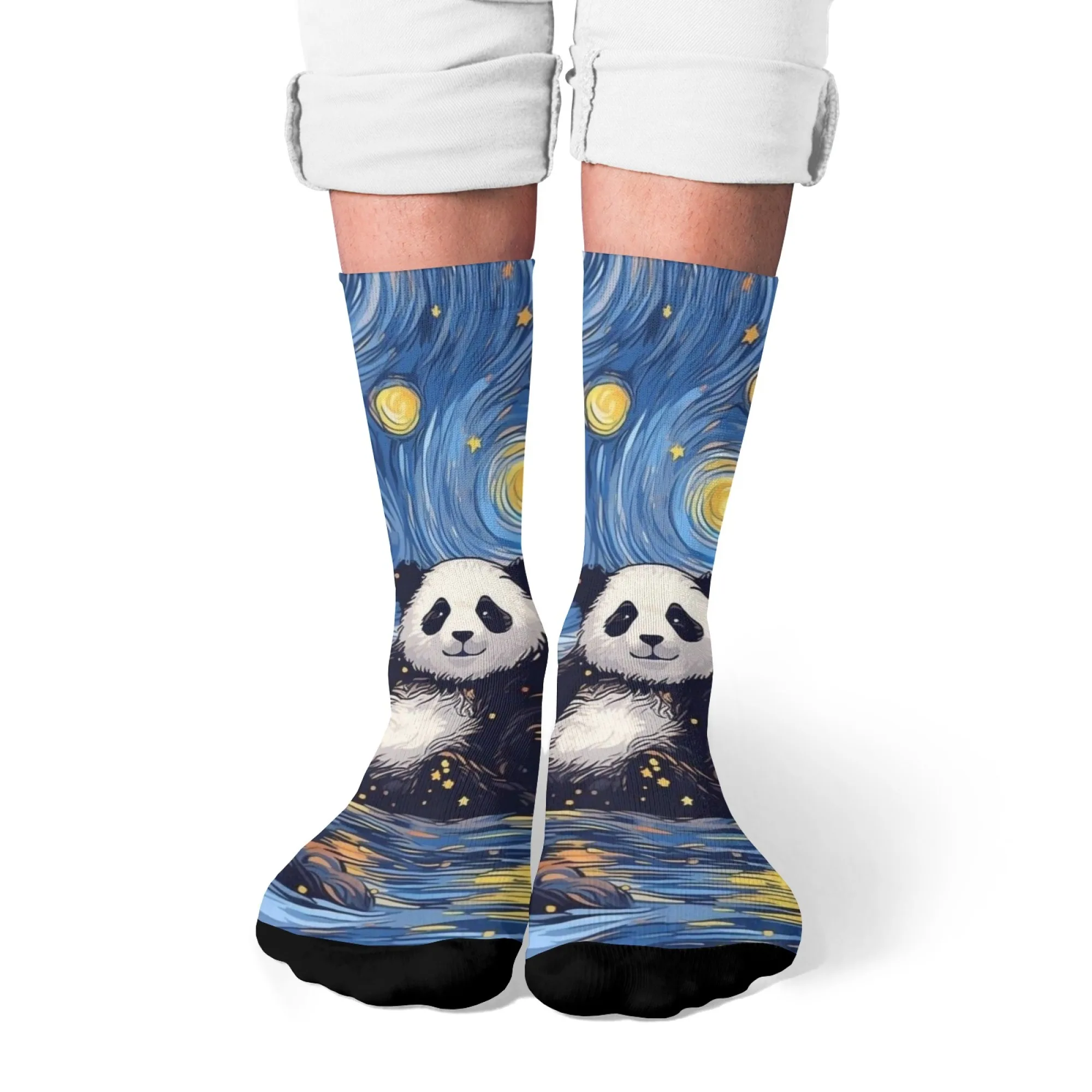 Calcetines informales estilo Panda cielo estrellado, cómodos, transpirables, antideslizantes, calcetines de mujer Harajuku Retro Street Hip Hop Crew, regalo