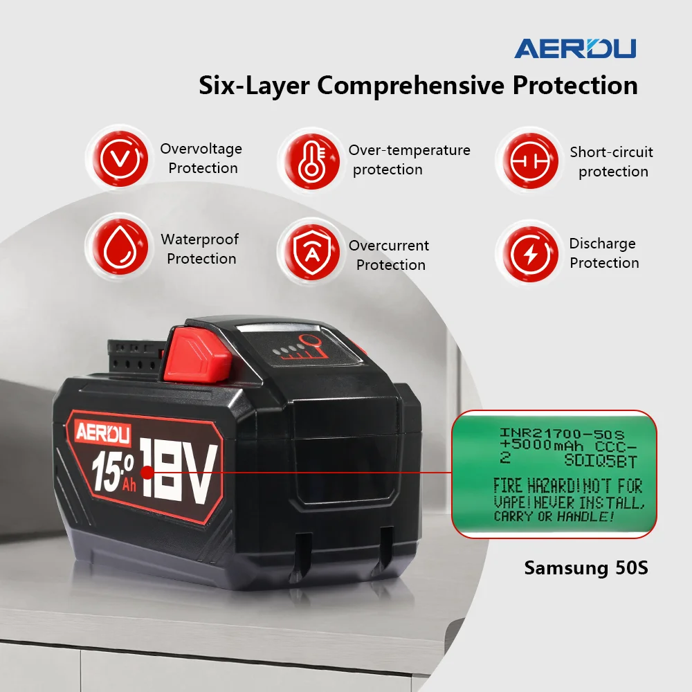 

AERDU для Milwaukee M18 18 В M18B6 18 В XC литий-ионный аккумулятор фактической емкости 15 Ач для Milwaukee 18 В аккумуляторы для электроинструментов 48-11-1815