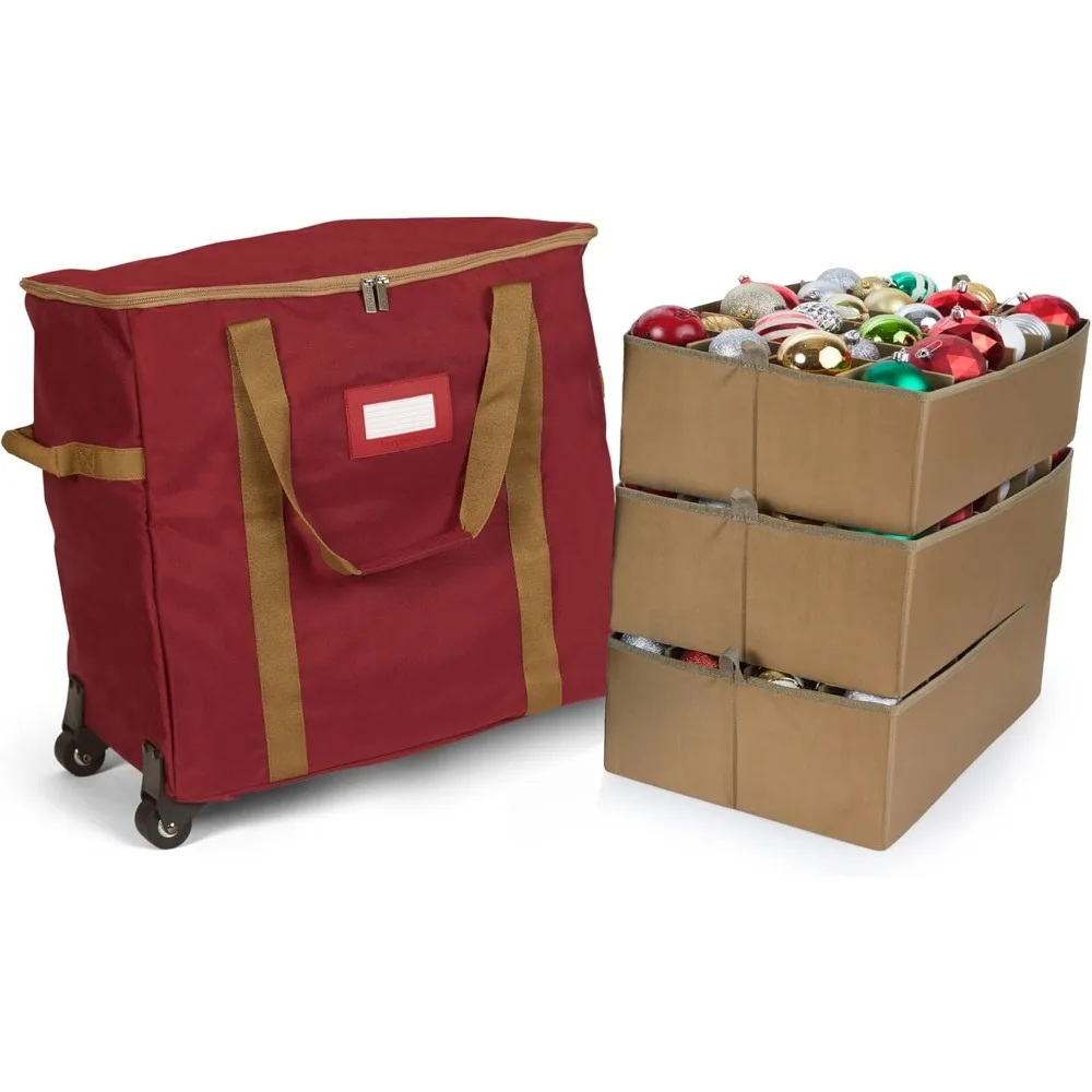 

Storage Baskets Rolling Adjustable Ornament Storage Bag - Carrying Handles, Padded Protection, Dual Wheels - Storage Baskets