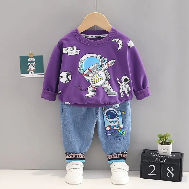 Spring Autumn children clothes kids boys girl cartoon Long Sleeve T shirt stripe pants 2 pcs/set kids coat toddler suit 0-5 year