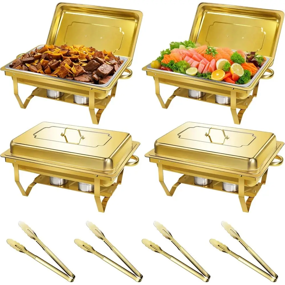 

Набор для фуршета из 4 предметов, 8QT, с золотым покрытием, с высококачественными сервировочными приборами, подогревателями и щипцами для подачи, для мероприятий и свадеб