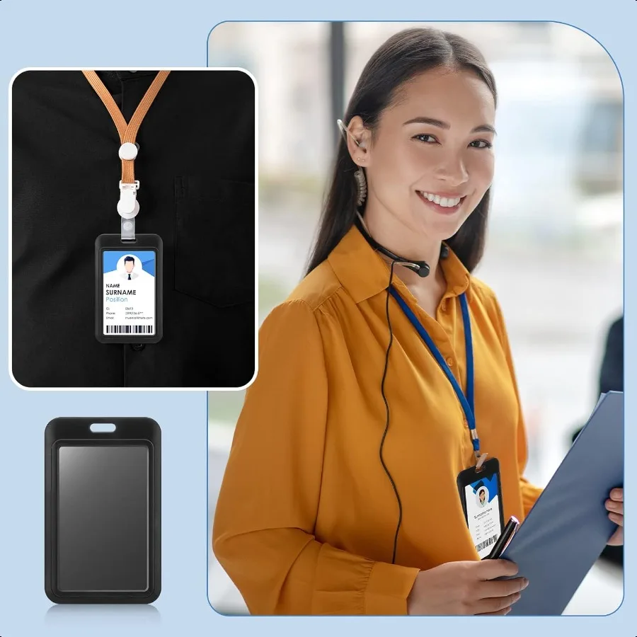 حامل شارة الهوية من البلاستيك الصلب، حافظة بطاقات مفتوحة منزلق عمودي، حامل بطاقات أسود، حافظة شارة، حافظة هوية مع فوز واضح #6