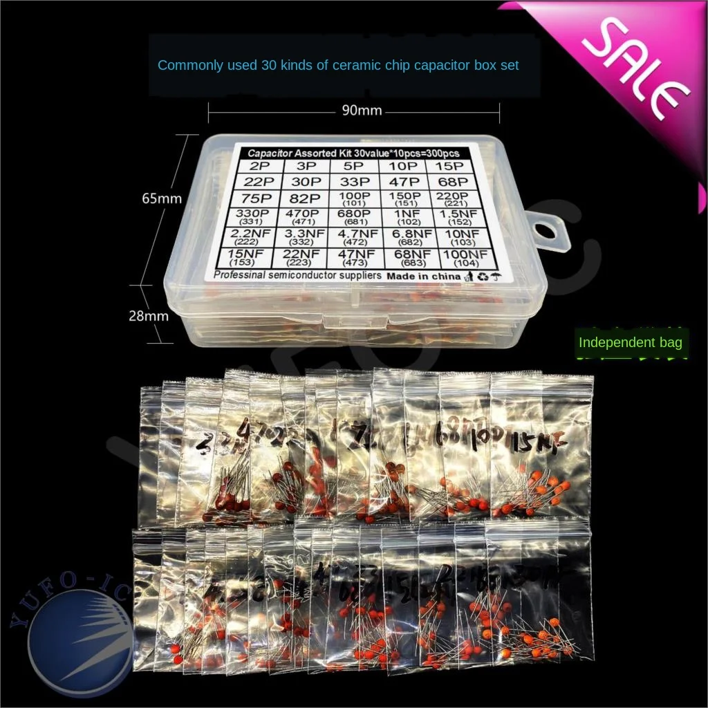 30Values 2pf-0.1uf 100nf Ceramic Capacitor Kit 2/3/5/10/15/22/30/33/47/68/75/82/100/150/220/330/470/680/pf/p 1/1.5/2.2/3.3/NF