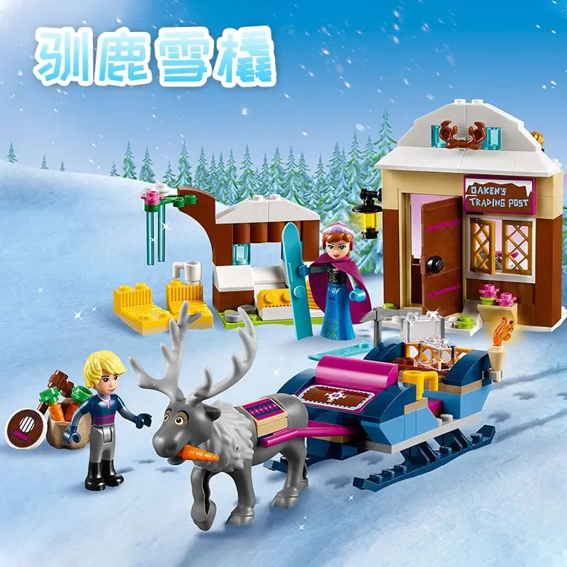 Princess Elsa Anna Skiing Sledge Building Blocks Girls Series Frozen Reindeer Sleigh Children Brainstorm Assembled Toys view 2