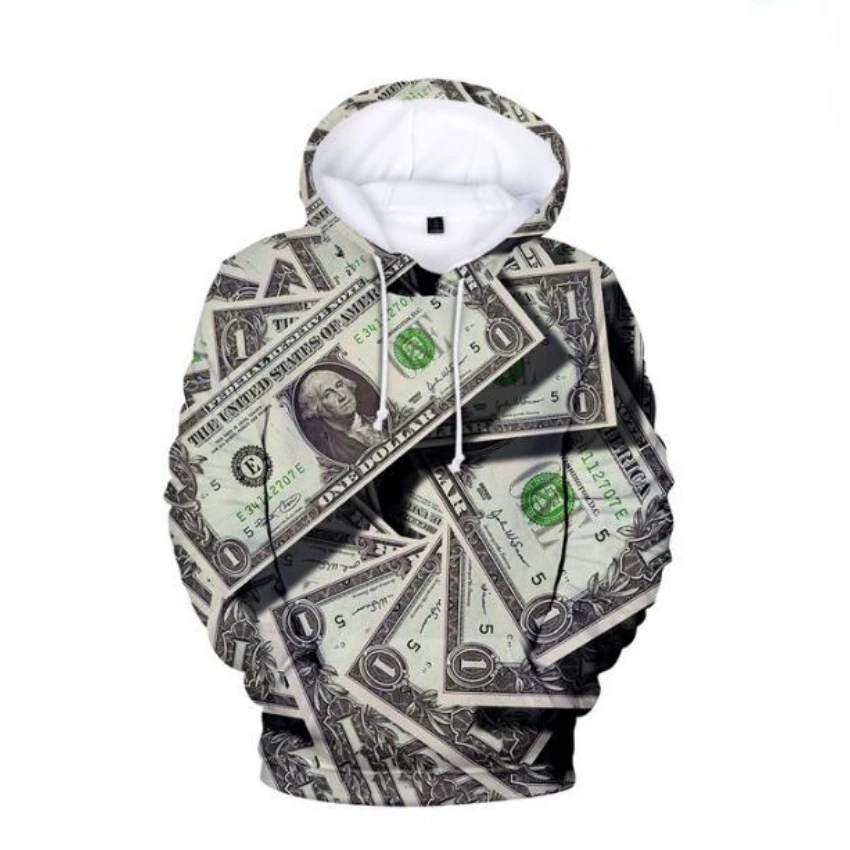 US Dollar Money 3D Print Oversized Women/Men Hoodie Sweatshirt Harajuku Streetwear Hip Hop Pullover Hooded Jacket Male Tracksuit