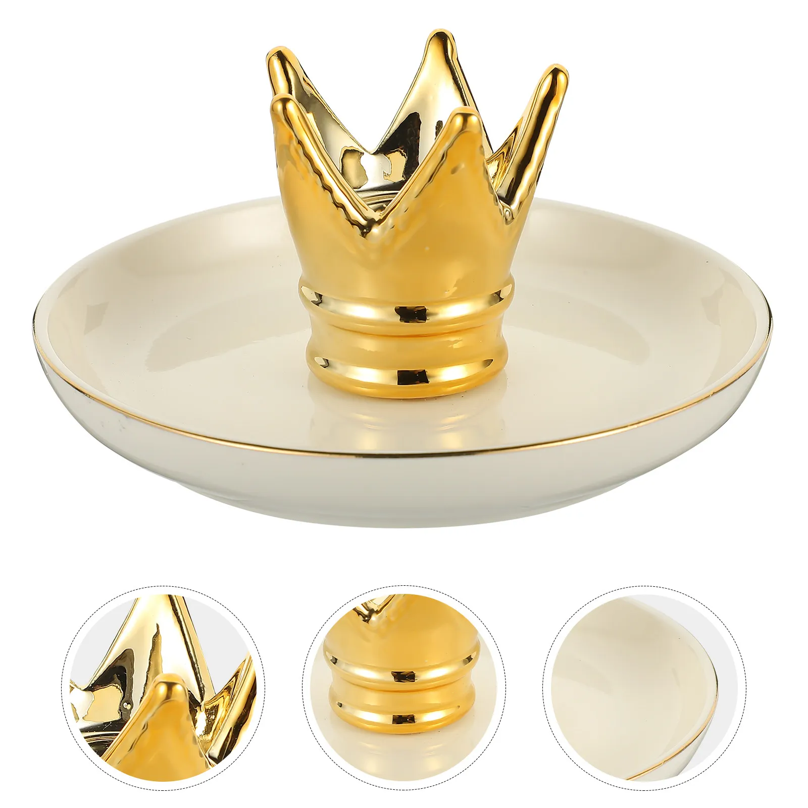 

Elegant Ceramic Jewelry Dish Crown Design Multi Purpose Storage Tray for Rings Keys Cosmetics Desktop Decorative Organizer