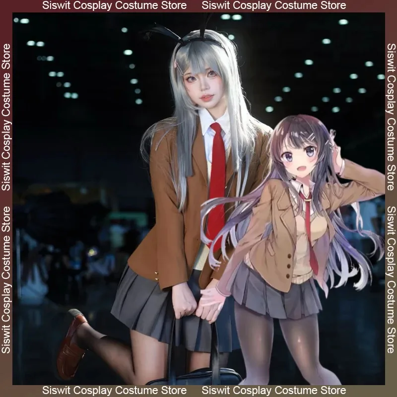 Anime Rascal no sueña con chica conejito Senpai Sakurajima Mai Cosplay disfraz peluca Orejas de conejo sombreros fiesta de Halloween conjunto completo