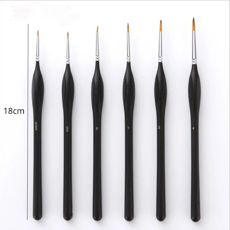 6Pcs/set Black  Handle Hand-painted Hook Line Pen Round Tip Watercolor Drawing Painting Brush Pen Art Supplies Papeterie