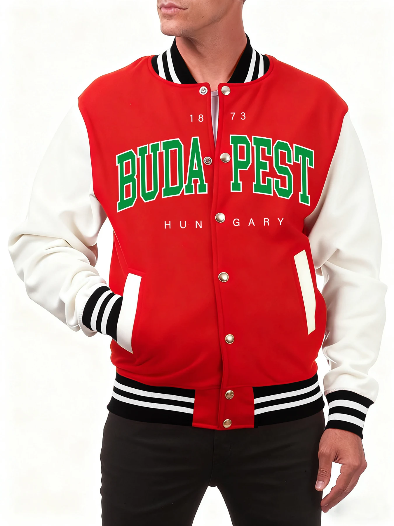 

Budapest Hungary Letter Design Male Baseball Jacket Fleece Coat Sport Casual Clothes Button Loose Tops Autumn Fashion Streetwear