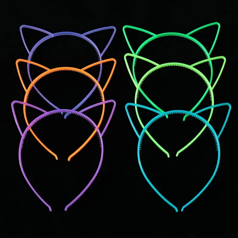 Luminous Cat Ear Headband Fluorescent Hair Band Glow In The Dark for Kids Girls Birthday Halloween Party Decoration Supplies