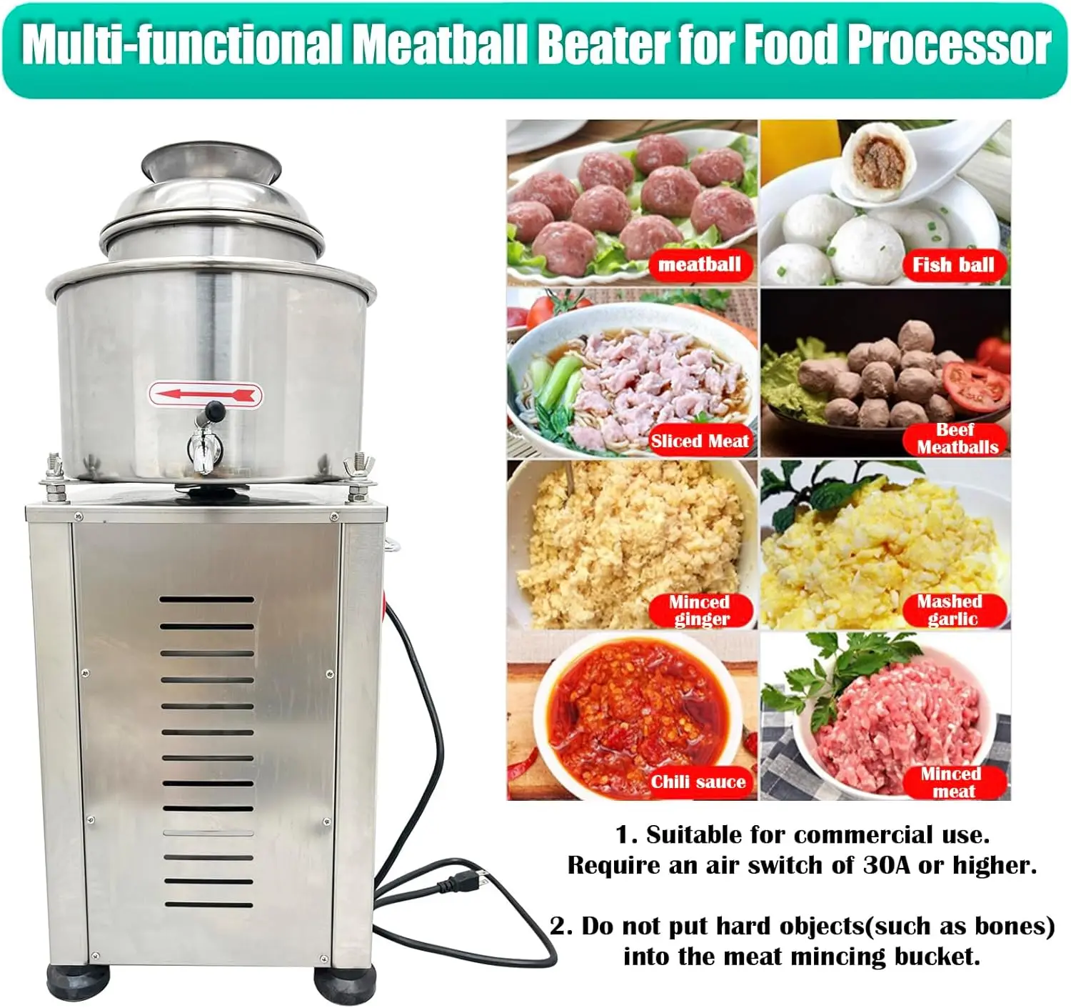 Commercial Meatball Beater Machine 30A Breaker Stainless Steel Meat Puree Making Machine Meat Food Fish Processor
