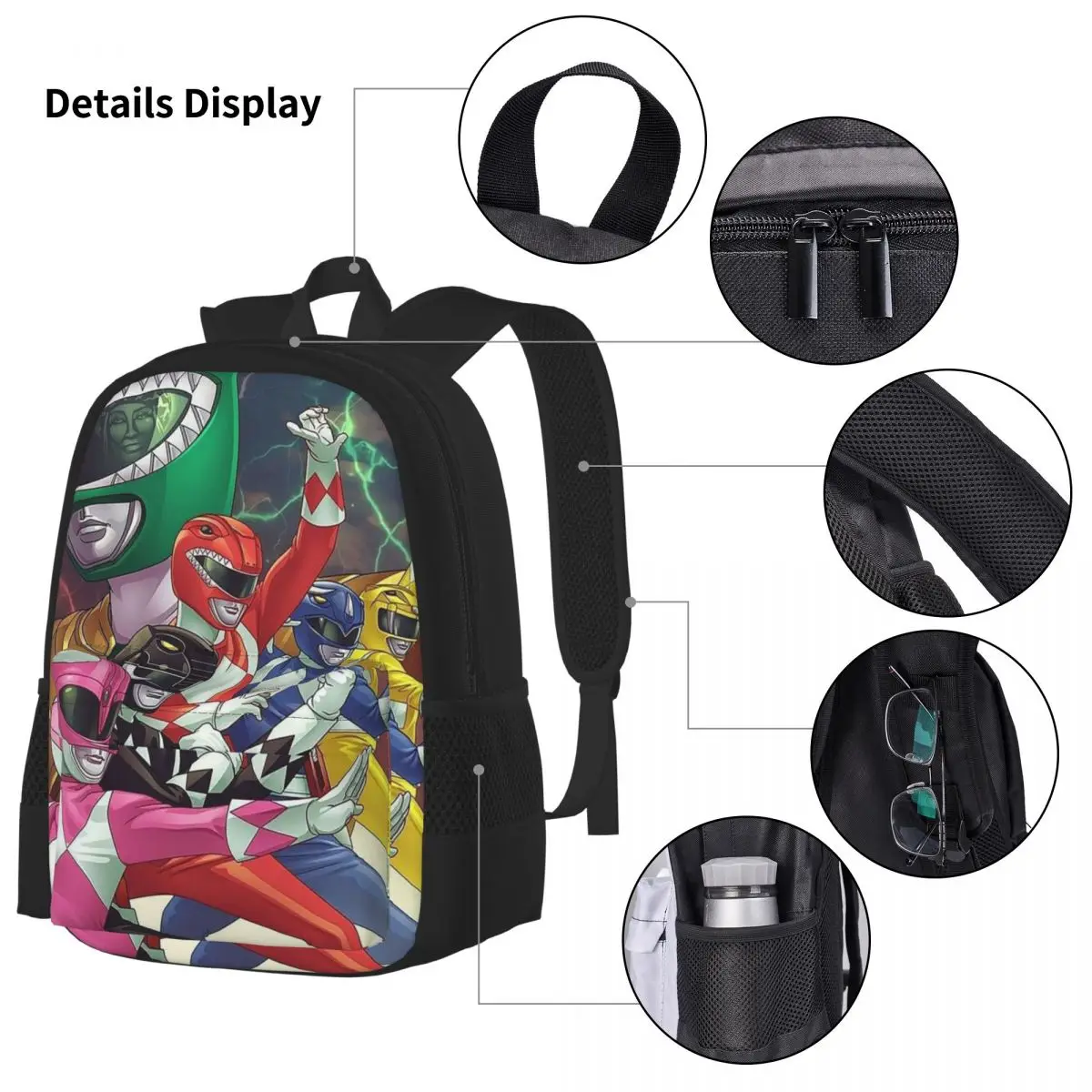 Mighty Morphin Power Ranger Backpacks Boys Girls Bookbag Students School Bags Kids Rucksack Lunch Bag Pen Bag Three-Piece Set