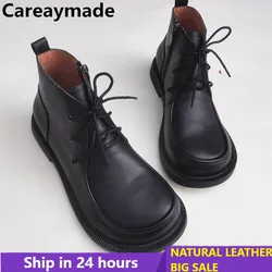 Careaymade-Chaussures en cuir véritable pour hommes et femmes, version large, simple, demi-cheville, bottes courtes, loisirs d'affaires, original