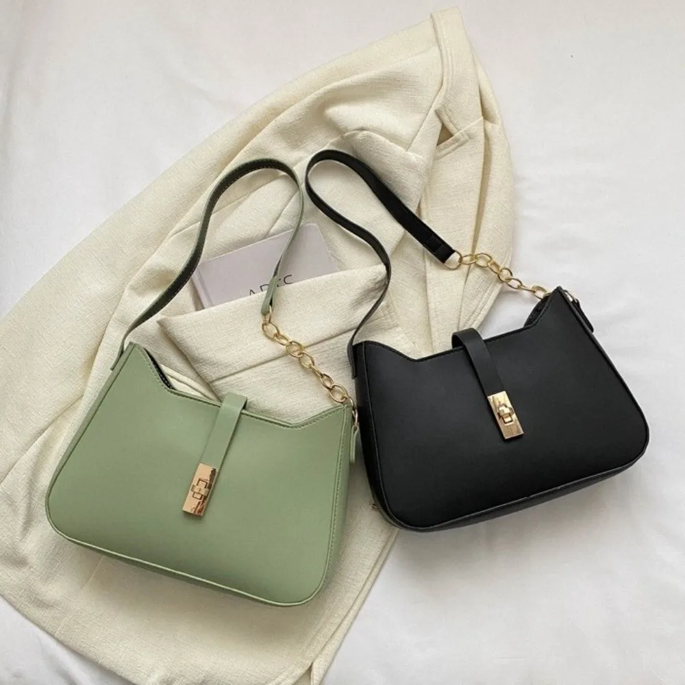 

Solid Color PU Underarm Bag Tote Bag Shoulder Pouch Women Shoulder Bag Coin Purse Large Capacity Chain Handbag Lady