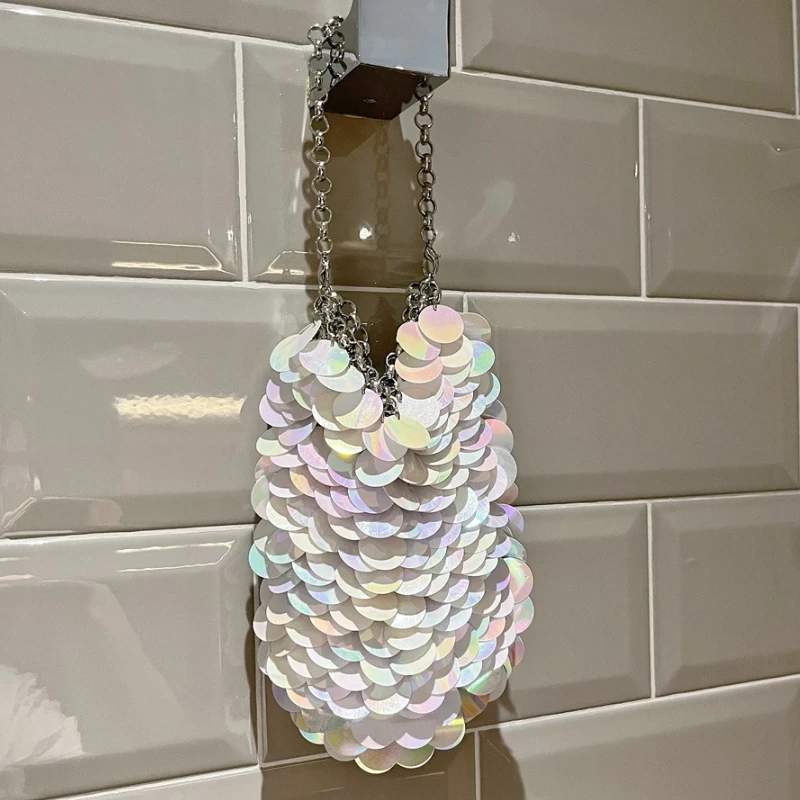 

2026 Fashion Shiny Metal Fish Scale Sequin Evening Bag Designer Metallic Women Handbag Luxury Evening Clucth Purses