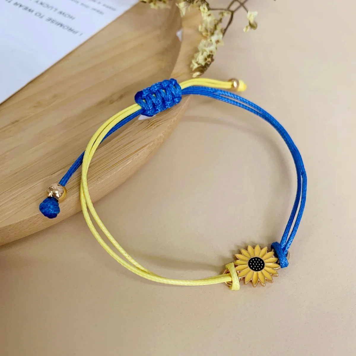 Sunflower Daisy Flower Handmade Braided Blue Yellow Rope Chain Bracelets Bohemian Love Heart Bangle For Women Men Jewelry Gift