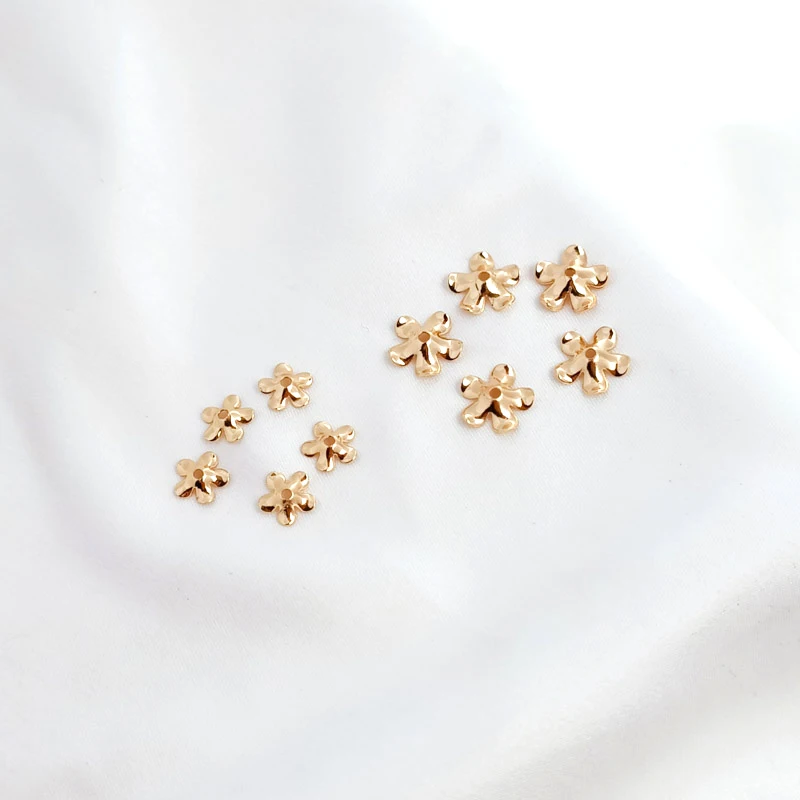 30 pieces copper wrapped 14K Gold three-dimensional five petal flower bead cap hand made DIY jewelry basic accessories materials