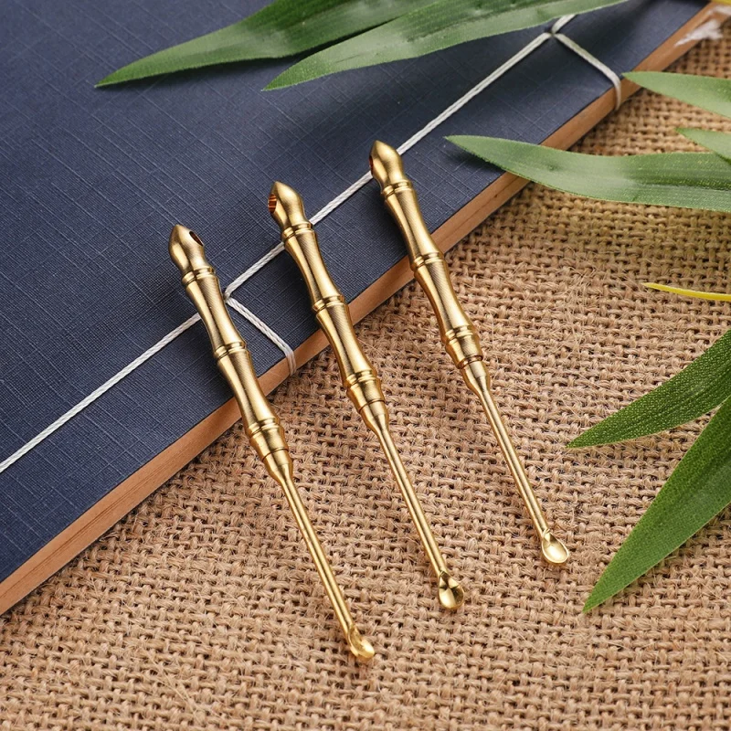 Brass ear spoon keychain, ear-picking tool, ear scoop for digging ears, bamboo-joint single or double use keychain pendant