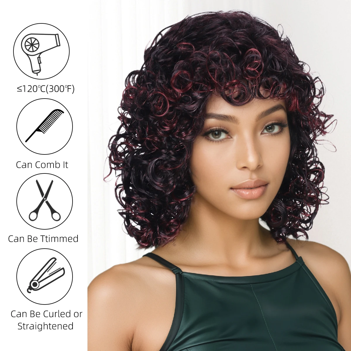 المرأة الأفريقية المتفجرة شعر مستعار مجعد الأزياء، حليقة صغيرة شعر مستعار الألياف الاصطناعية