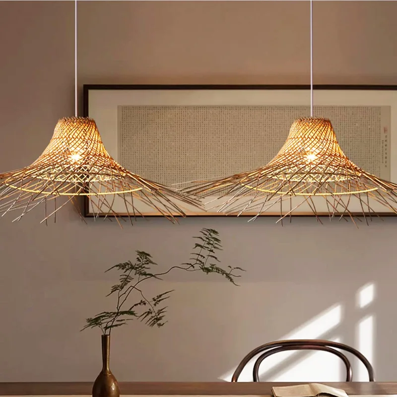 rattan straw hat chandelier Southeast Asian style homestay villa LED balcony corridor outdoor waterproof bamboo floor lamp