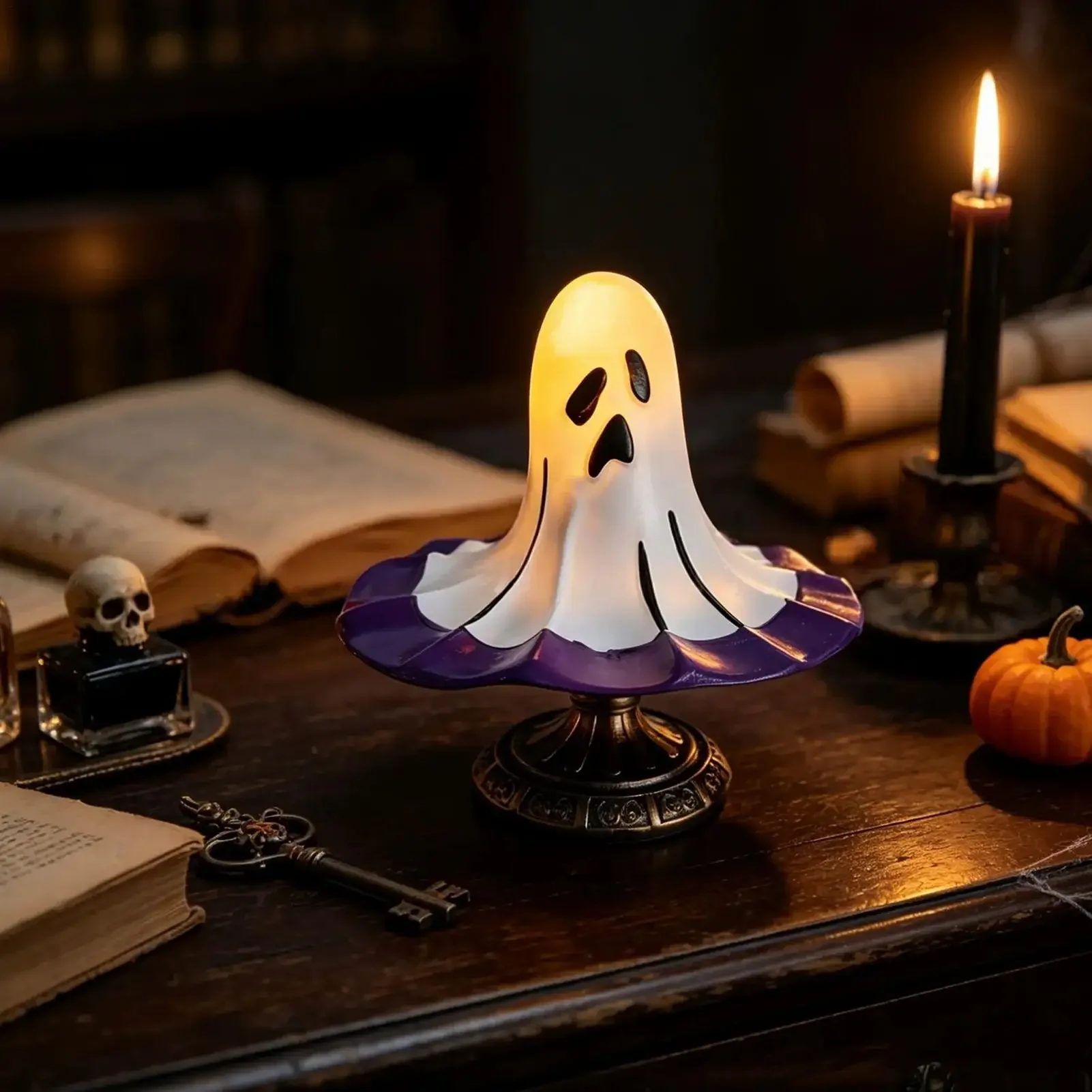Ghost Hat Lamp Gothic Vintage Resin USB Lights Ornament Gothic Ghost Night Lights For Home Bedroom Bookshelf Mantels Living Room