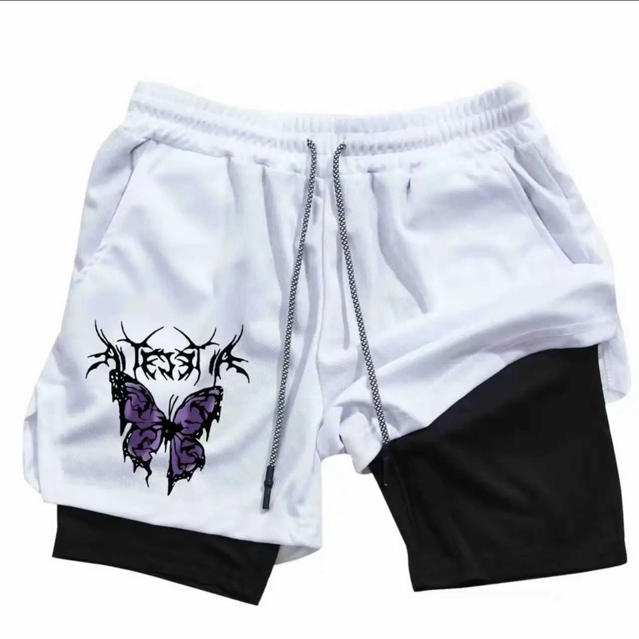 

Fitness Sports Shorts Men's 2-in-1 Quick-drying Pants Running Exercise Shorts Sportswear with Mobile Phone Pocket Men's Clothing