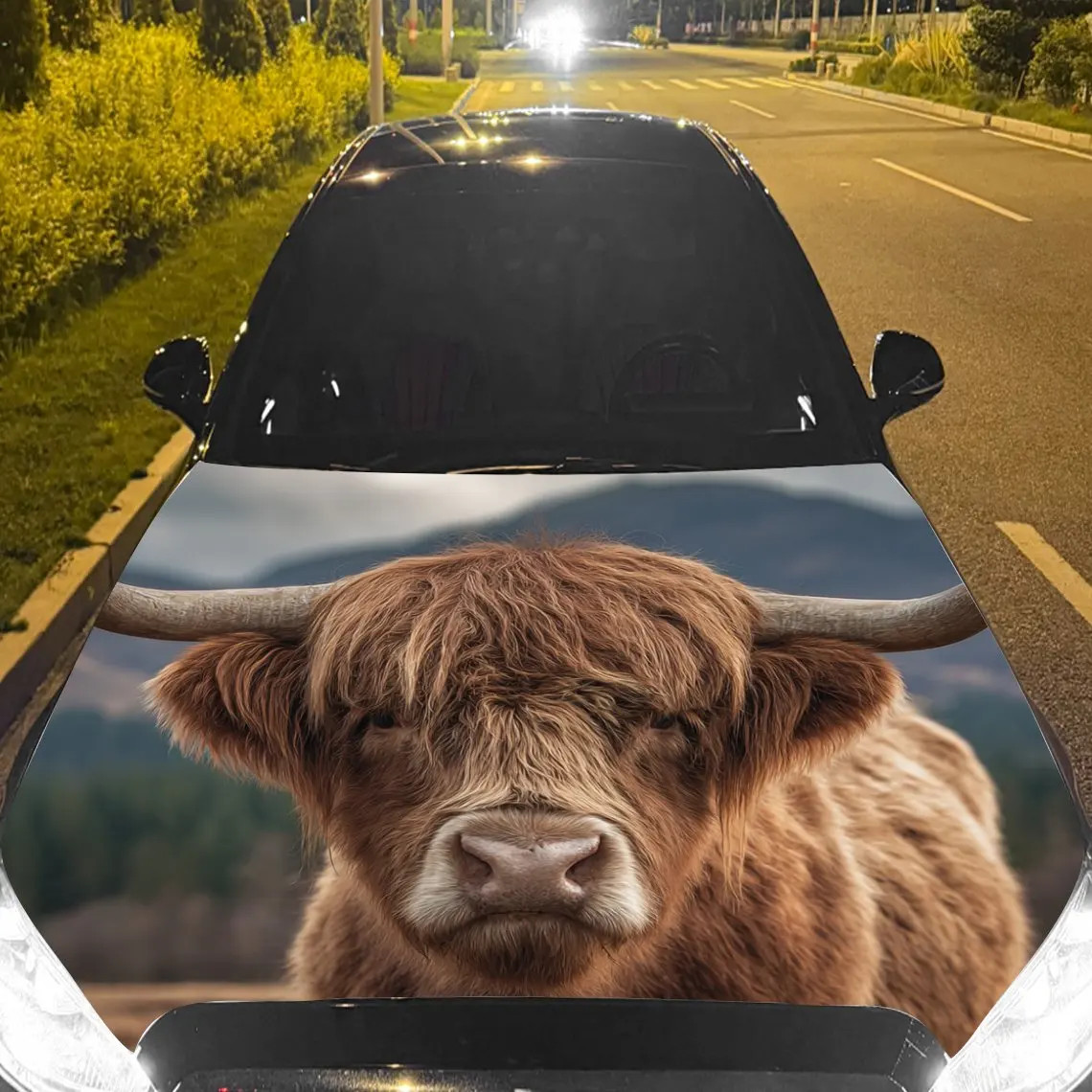 

Car Decals Highland Cow in Natural Scene Car Hood Sticker, Waterproof Self - Adhesive Vinyl Graphics Decals, Decorative Protecti