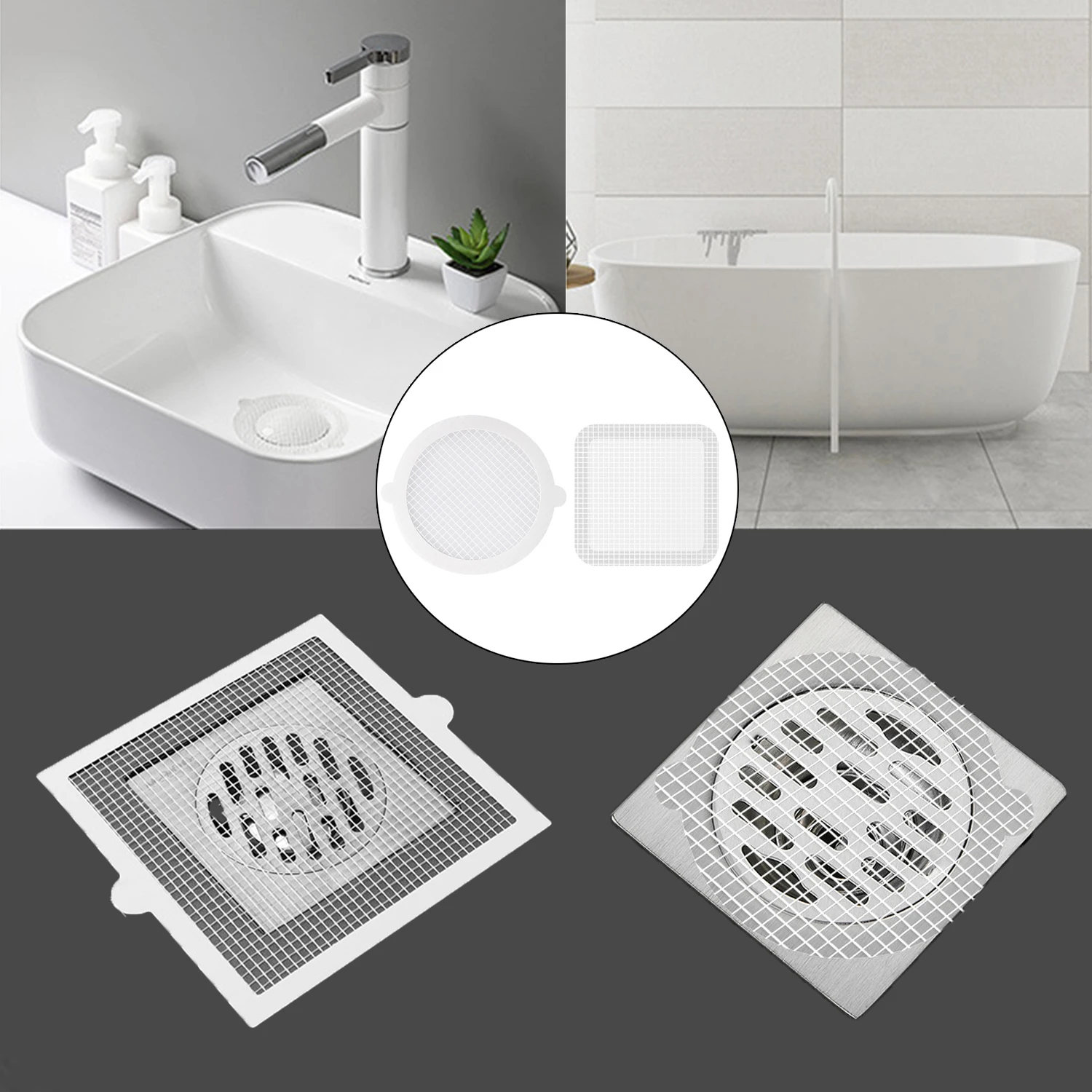 

Disposable Anti-Clog Hair Catcher Mesh Sticker 10-50PCS, Multi-Use Drain Cover for Shower Kitchen Bathroom Sink