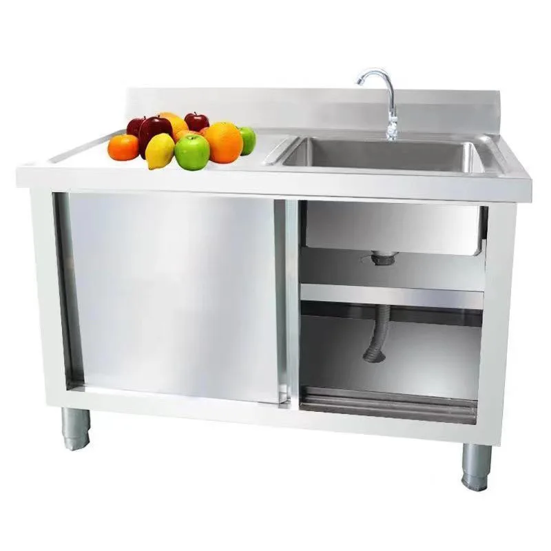 Stainless Steel Vegetable Sink, All-in-One Kitchen Sink and Storage Cabinet, Single-Basin Drainboard Cabinet, Adjustable Feet view 6