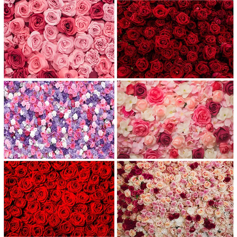 SHENGYONGBAO Happy Valentine\'s Day Photography Backdrops Romantic Flower Wall Roses Wedding Lover Photo Studio Background QM-01