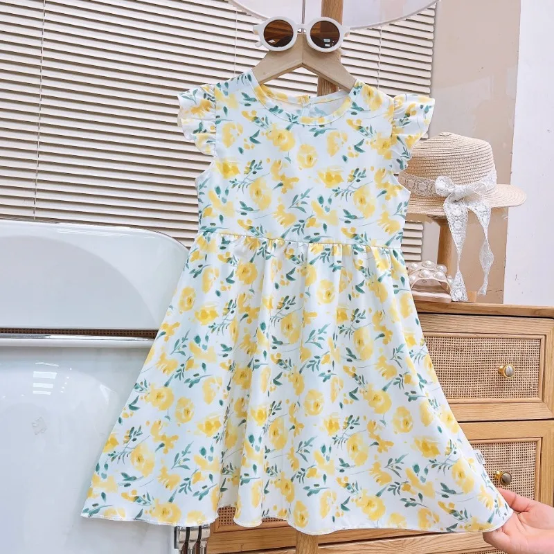 Girls Dress Summer New Baby Flutter Sleeve Princess Dress Floral Dress for Toddlers Children's Clothing Wholesale  Breathable