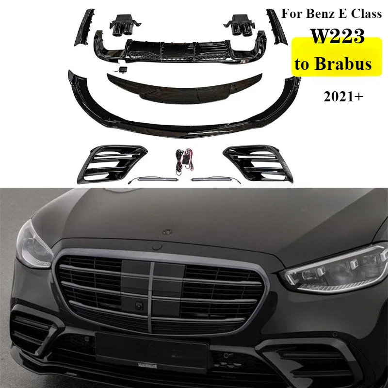 For Mercedes Benz S-Class W223 S400 S450 Upgrades to Brabus 2021+ Body kits Front Lip Spoiler Fog Lamp Case Diffuser Car Styling