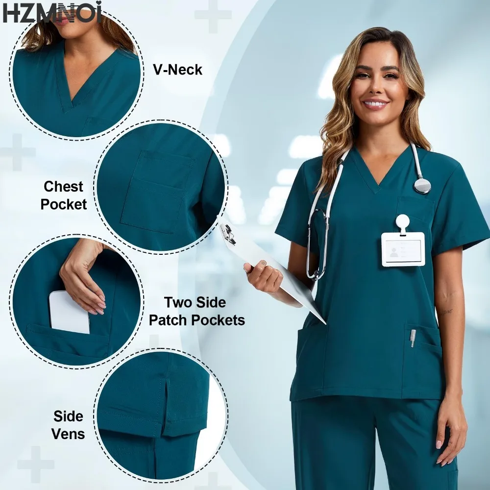 Uniforme médico, conjunto de exfoliante elástico, batas quirúrgicas de Hospital, Tops, pantalones, ropa de trabajo de enfermería, ropa para médicos, accesorios médicos