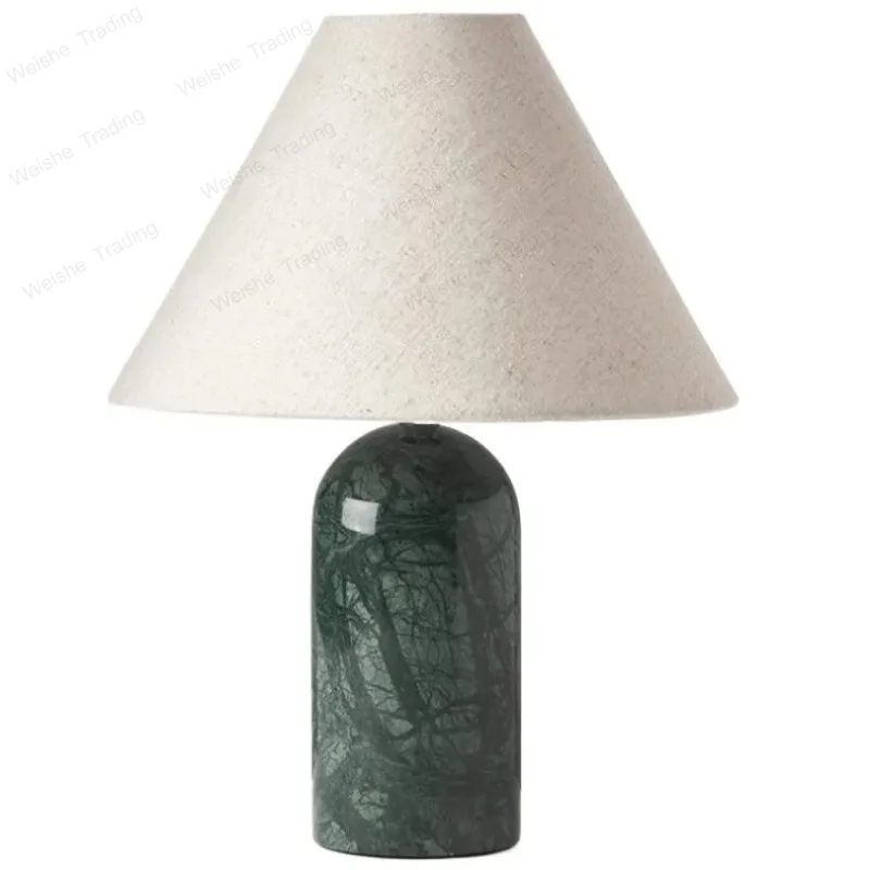 

Cylindrical Marble Table Lamps Taper Fabric Lampshade Modern Living Room Bedroom Restaurant Study Atmosphere Desk Lights