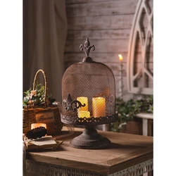Vintage Pedestal Birdcage Planter, Metal Cloche Display Stand, Decorative Candle Holder with Base, Garden Plant Terrarium
