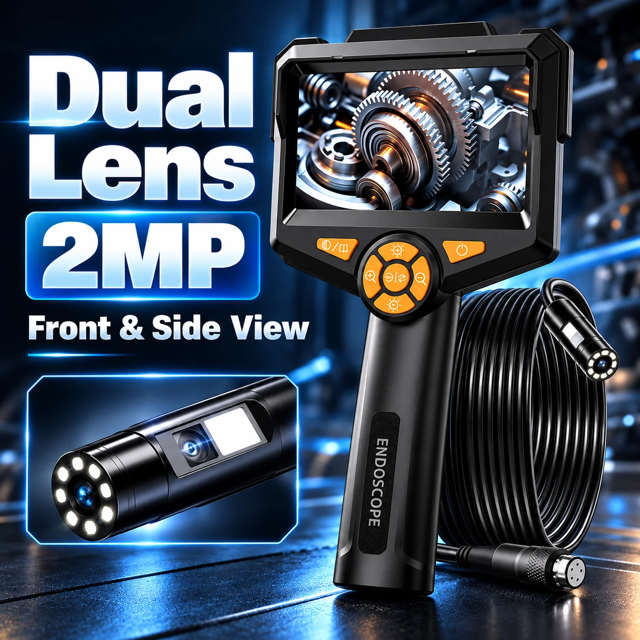 Industrial Endoscope Camera 4.3 inch HD Screen 1080P Snake Camera with Semi Rigid Cable for Auto Engine Drain Inspection