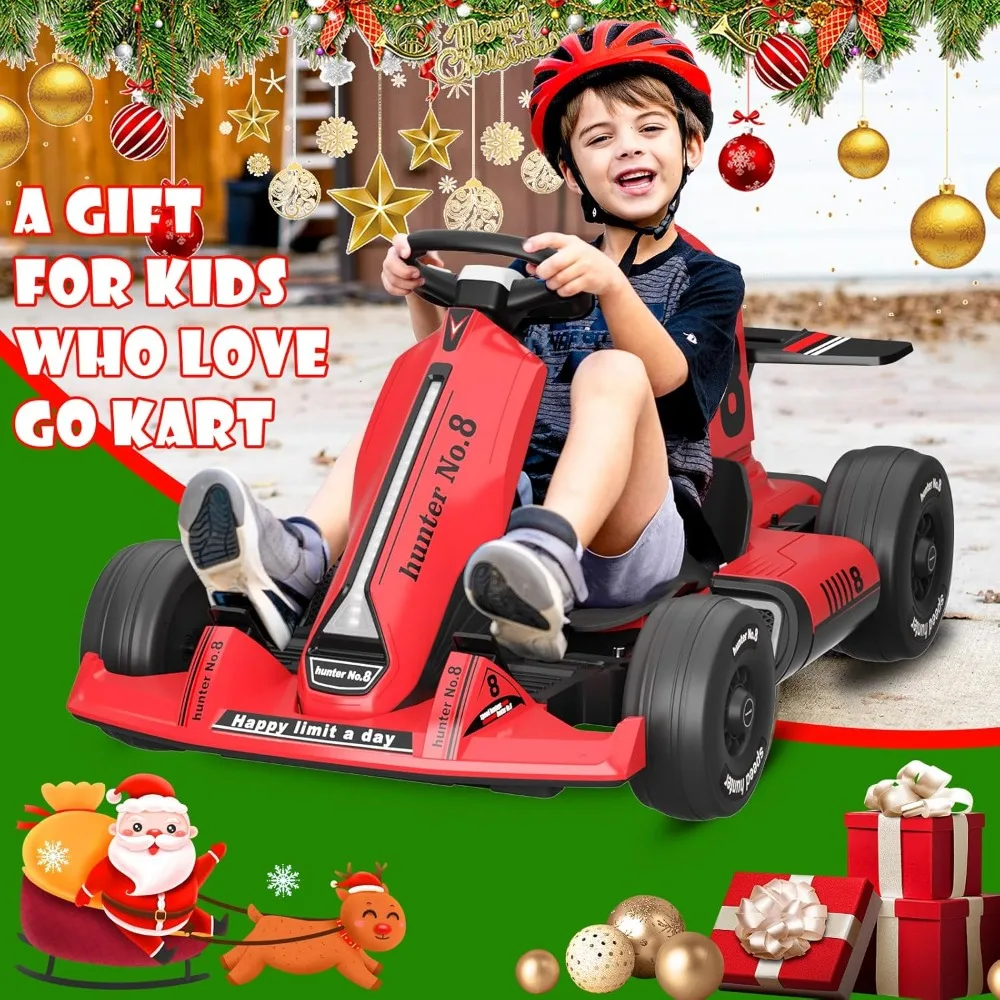 Electric Go Kart for Kids 12V Battery Powered Pedal Go Kart for Toddler 3+ Years Adult Ride on Car Drift Kart Outdoor Race Toy