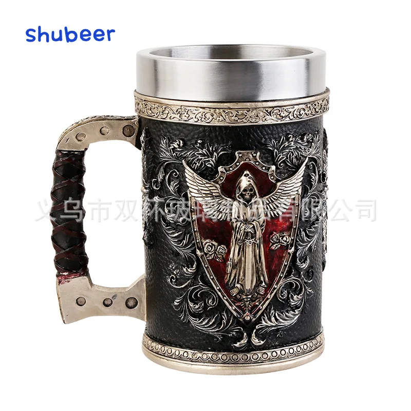 

Европейская винтажная креативная пивная кружка из нержавеющей стали с тиснением черепа — посуда для напитков для бара и вечеринок, подарок на день рождения и предмет коллекционера