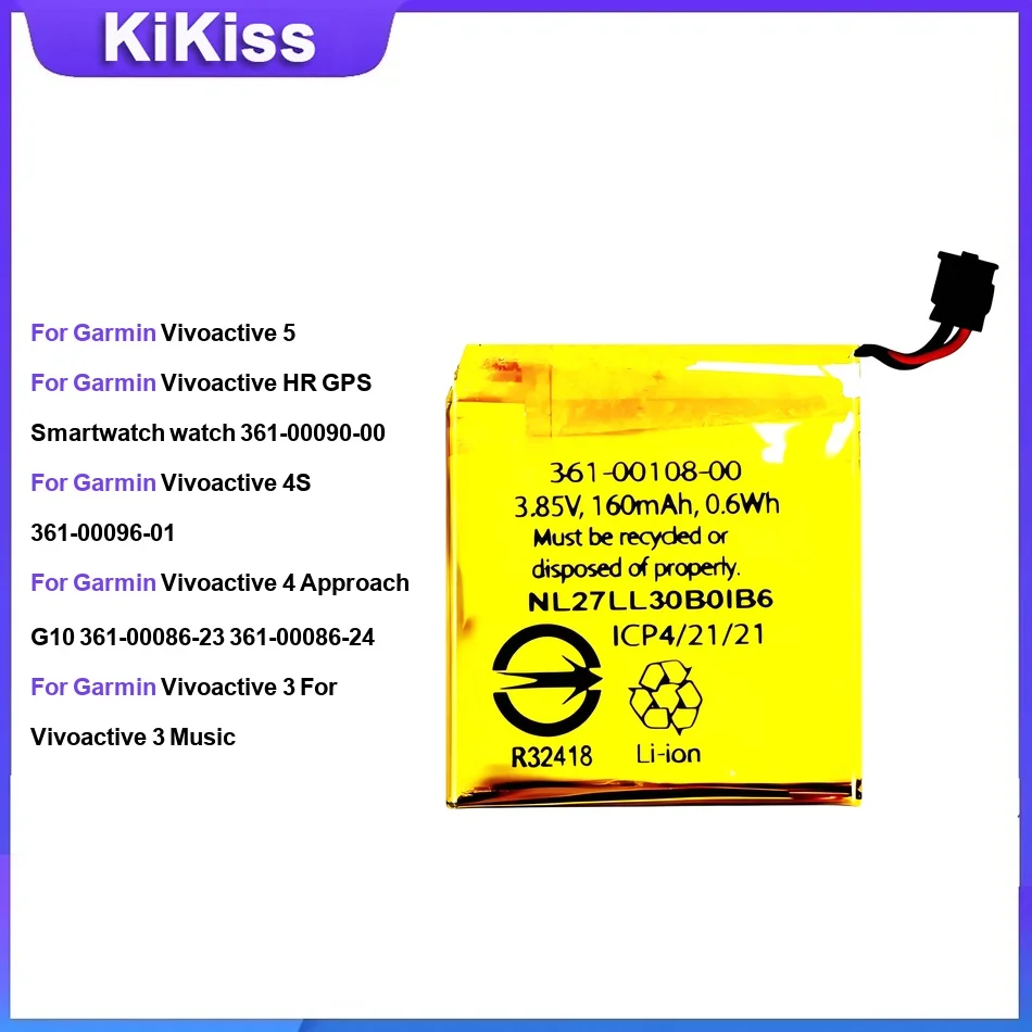 

Аккумулятор для смарт-часов Garmin Vivoactive 5 HR GPS, 361-00090-00, 4S, 361-00096-01, 4 Approach G10, 3 для Vivoactive 3 Music