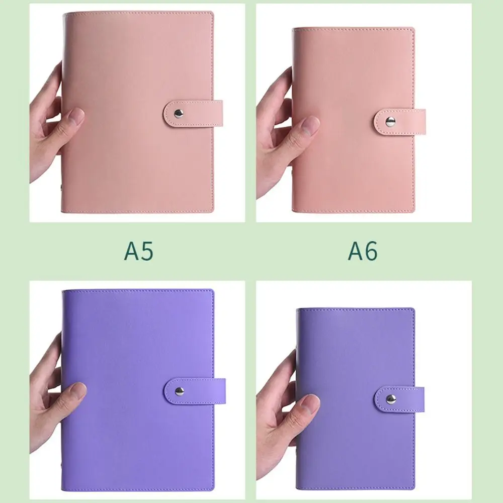 PU Leather A5/A6 Binder Notebook Cover Refillable Macaroon Color Loose Leaf Notebook Cover 6 Ring Binder with Pen Loop