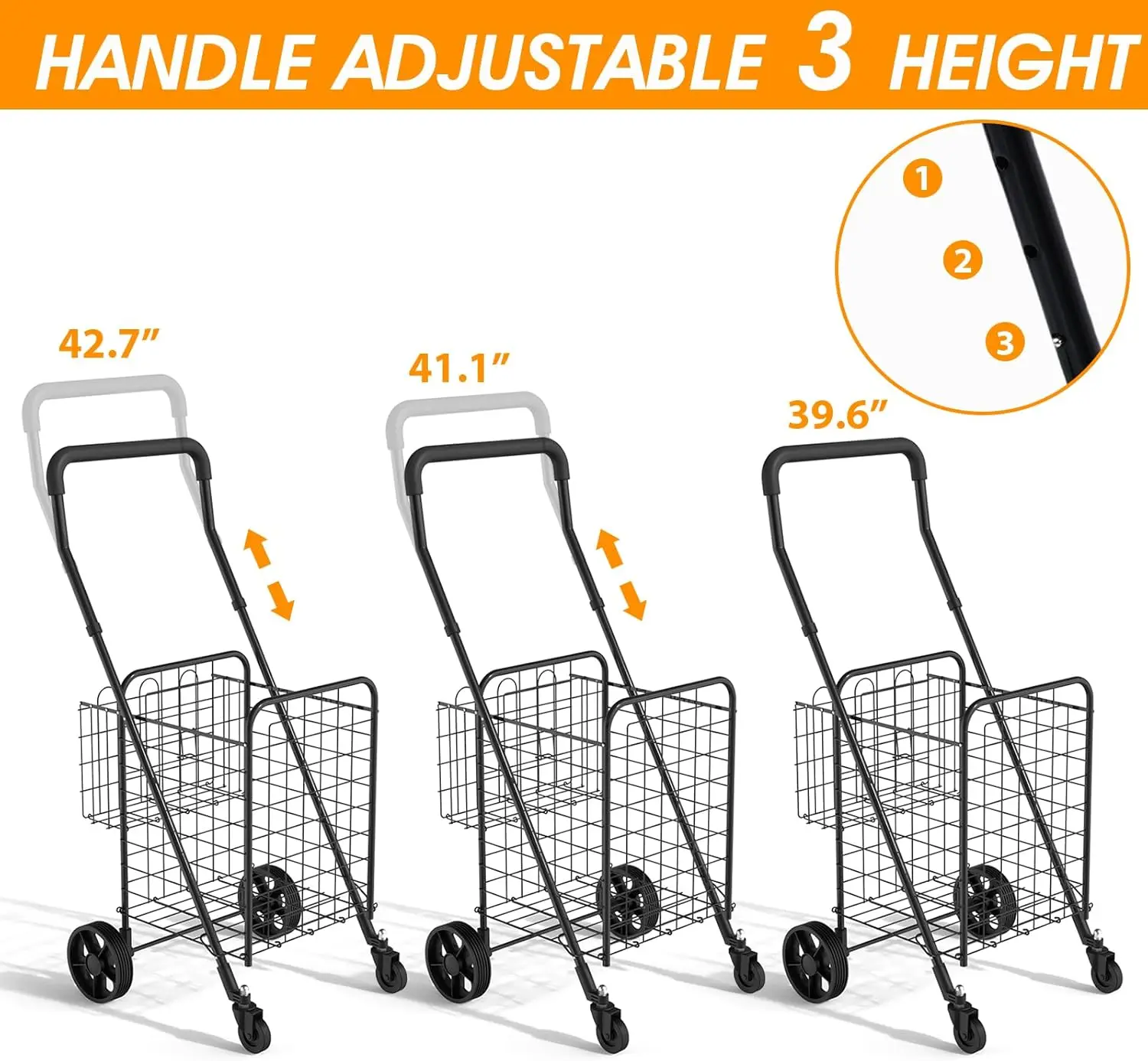 Shopping Cart with 360° Swivel Wheels Folding Utility Cart with Easily Collapsible Cart with Extended Foam Cover, Trolle