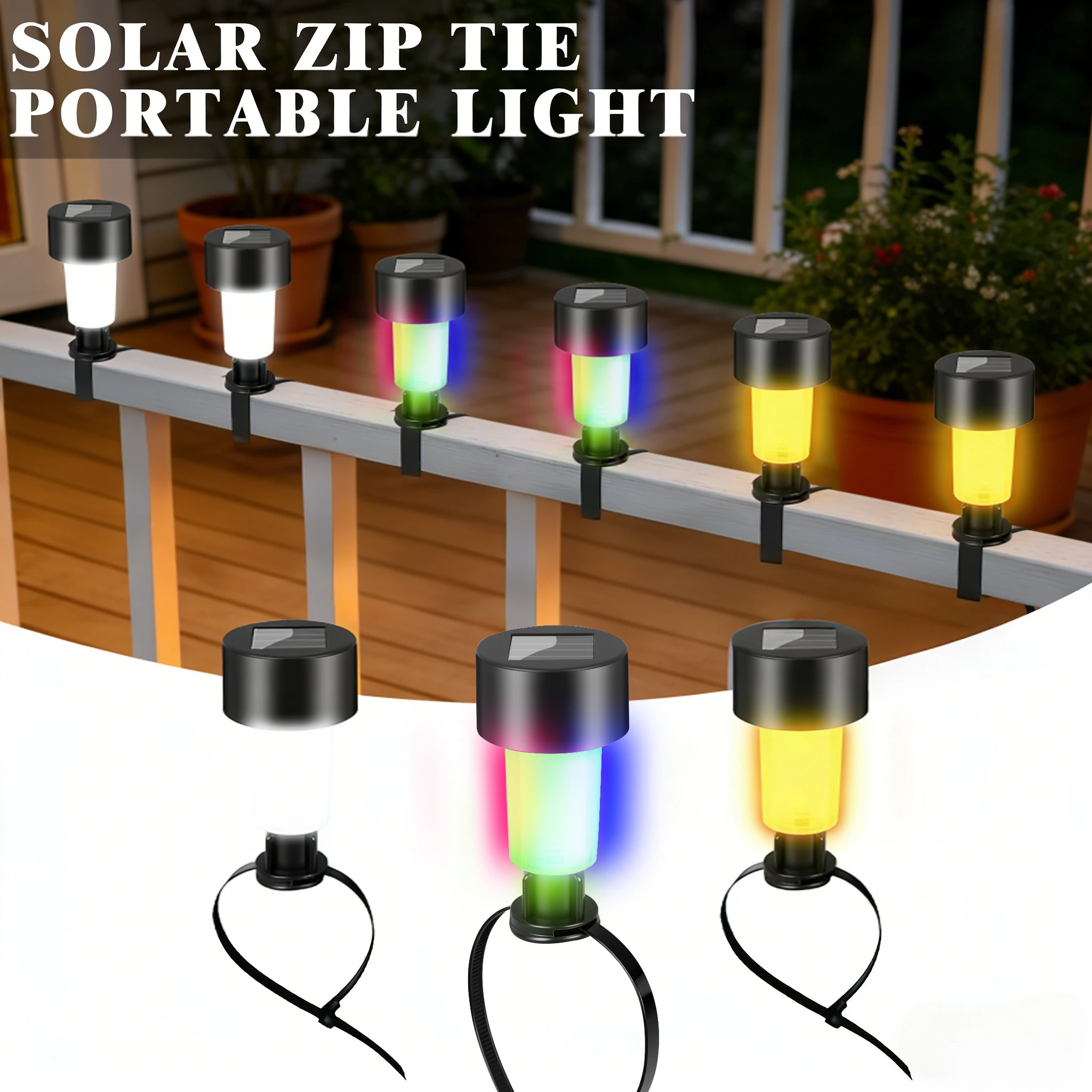 1-6PCS Solar Zip Tie Lights Outdoor Garden Decoration Lights, Waterproof Lanterns Suitable for Courtyard Fences Swimming Pools