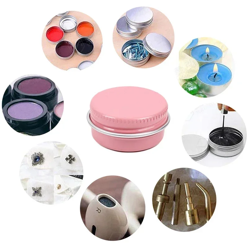 50Pcs 5/10/15/30g Aluminum Tin Jars Empty Candle Pot Lip Balm Cosmetic Container Pink Metal Spice Jar Skincare Refillable Bottle