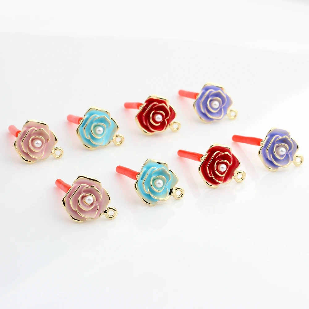 Pendientes de Base de flores de esmalte de moda de aleación de Zinc, conector para pendientes de gota DIY, accesorios para hacer joyas, 6 piezas por lote