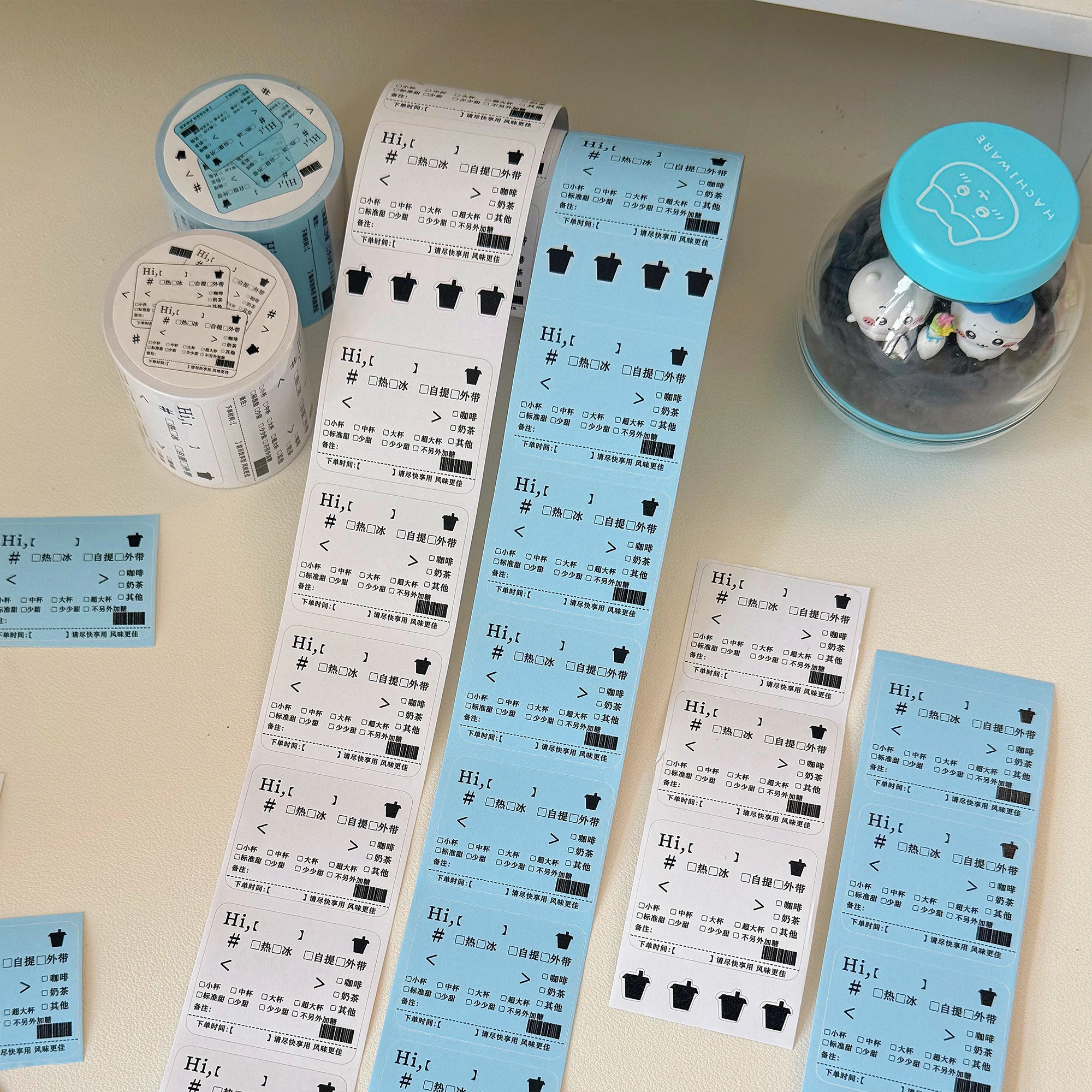 

Three Hearts Sticker Roll Writable Milk Tea Coffee Daily Record Self-Pickup Style